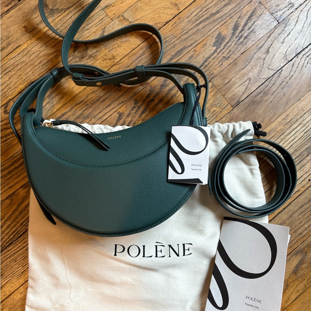BNWT POLENE NUMERO DIX Green Leather Crossbody Bag
